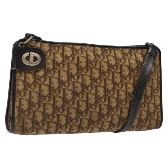 Christian Dior Trotter Canvas Shoulder Bag Brown Gold - Picture 1 of 16